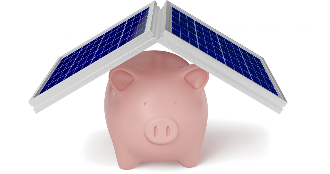 Piggy Bank with Solar Panel on Top